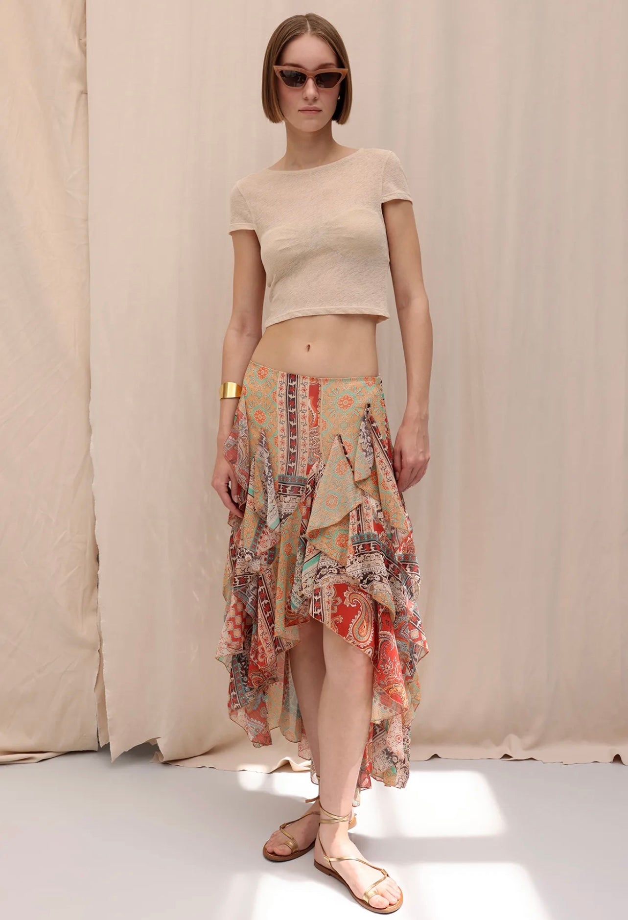 DETAILED ASYMMETRIC CHIFFON SKIRT