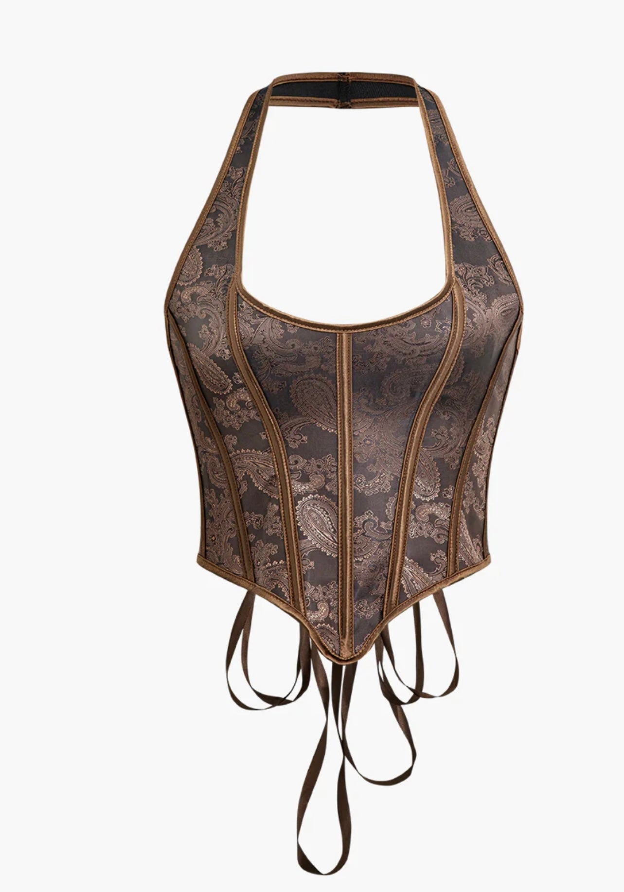 JACQUARD EYELET TIE HALTER CORSET TOP