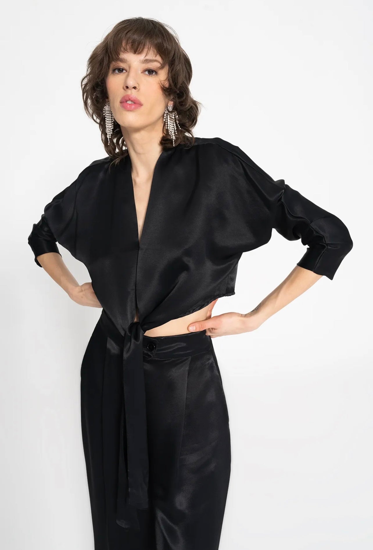 SATIN BLOUSE WITH TIES