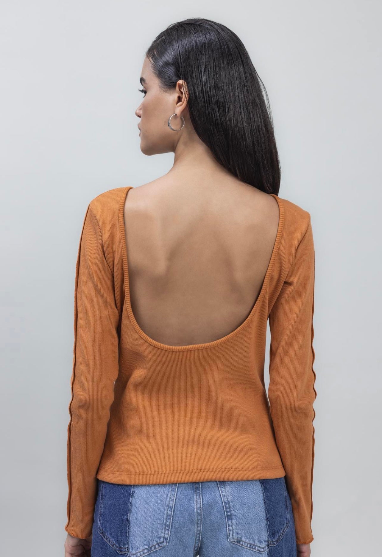 MUSTARD OPEN BACK LONG-SLEEVE TOP