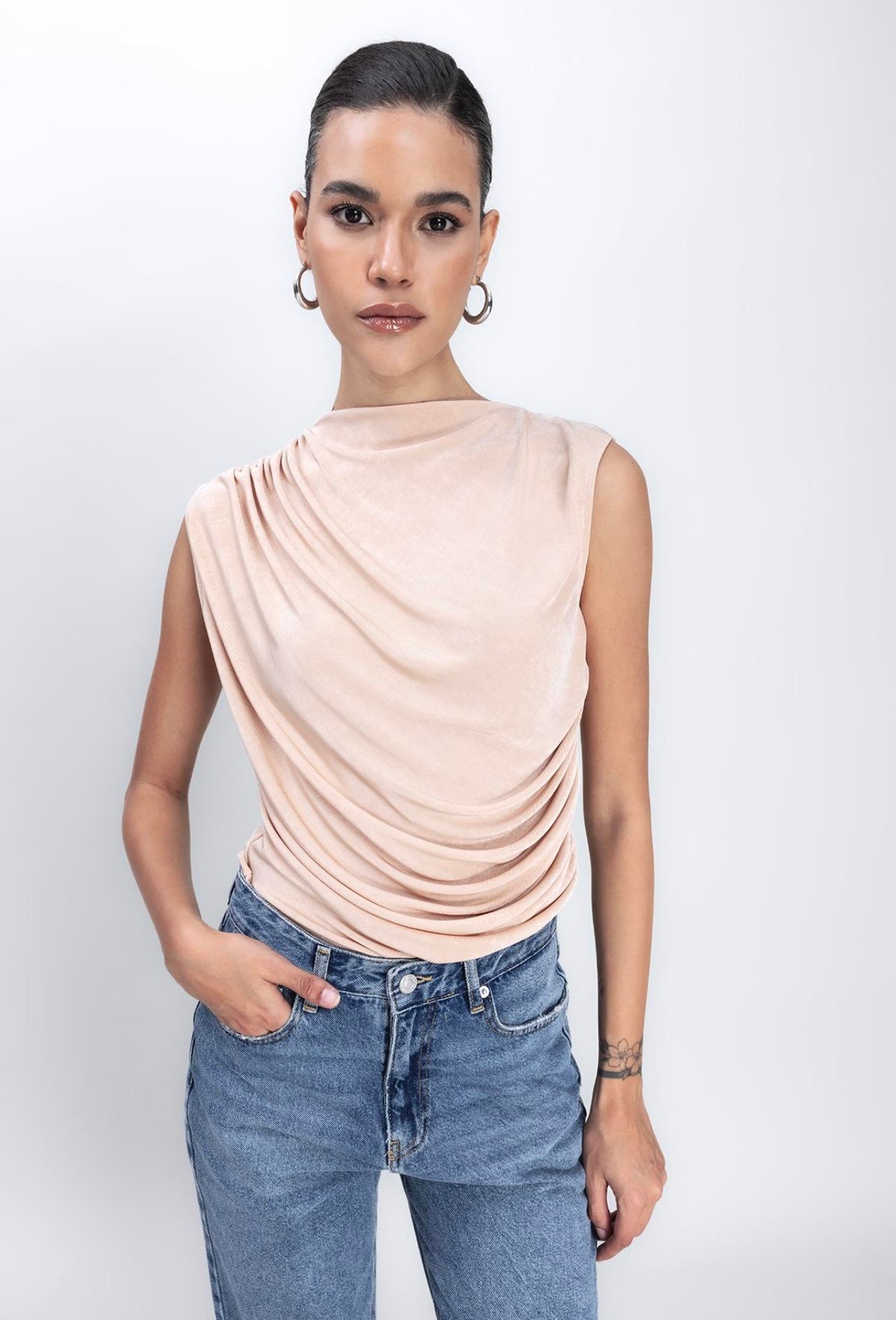 DRAPED SLEEVELESS BLOUSE