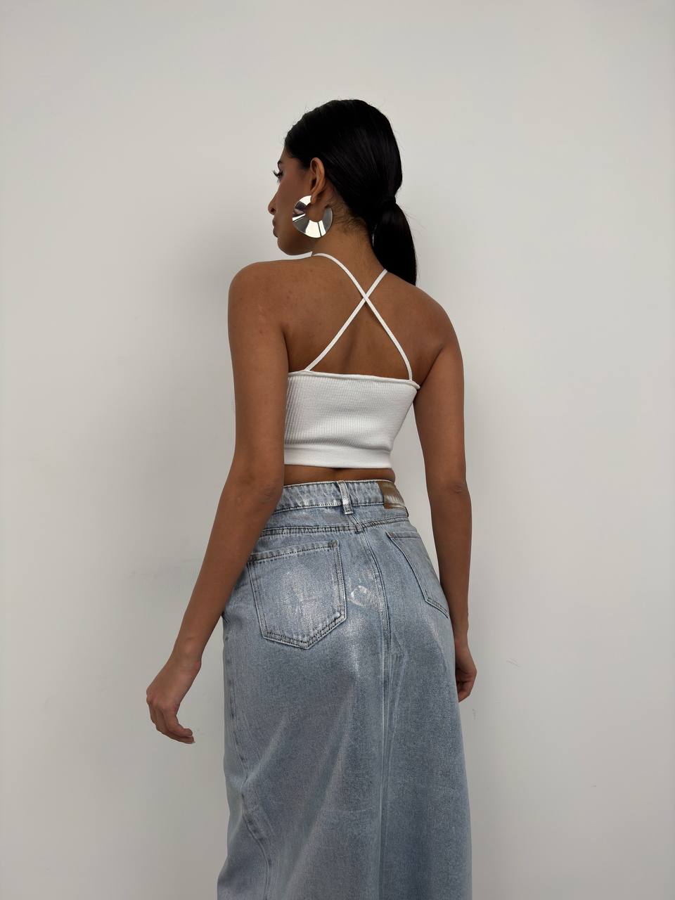 SLIT HIGH-WAIST METALLIC SKIRT