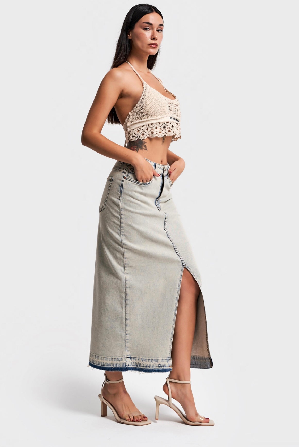 DENIM MAXI SKIRT WITH SLIT