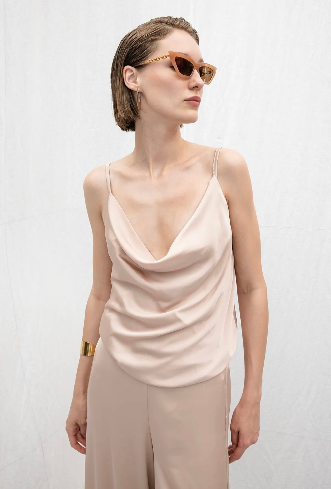 RUCHED COWL-NECK TOP