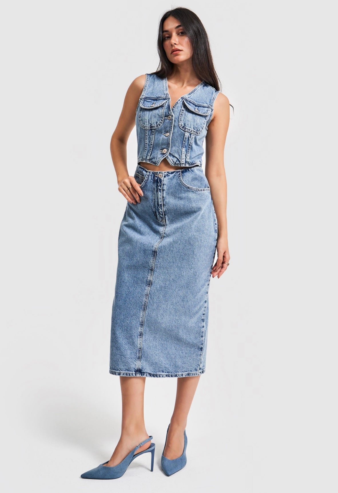 DENIM DRESS WITH CUT-OUT DETAILS