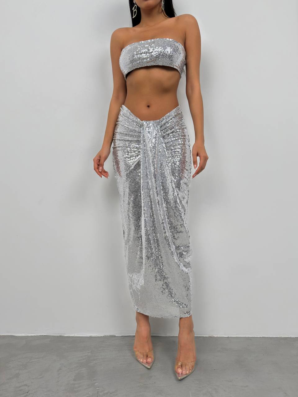 SEQUINED SKIRT WITH STRAPLESS TOP-SET