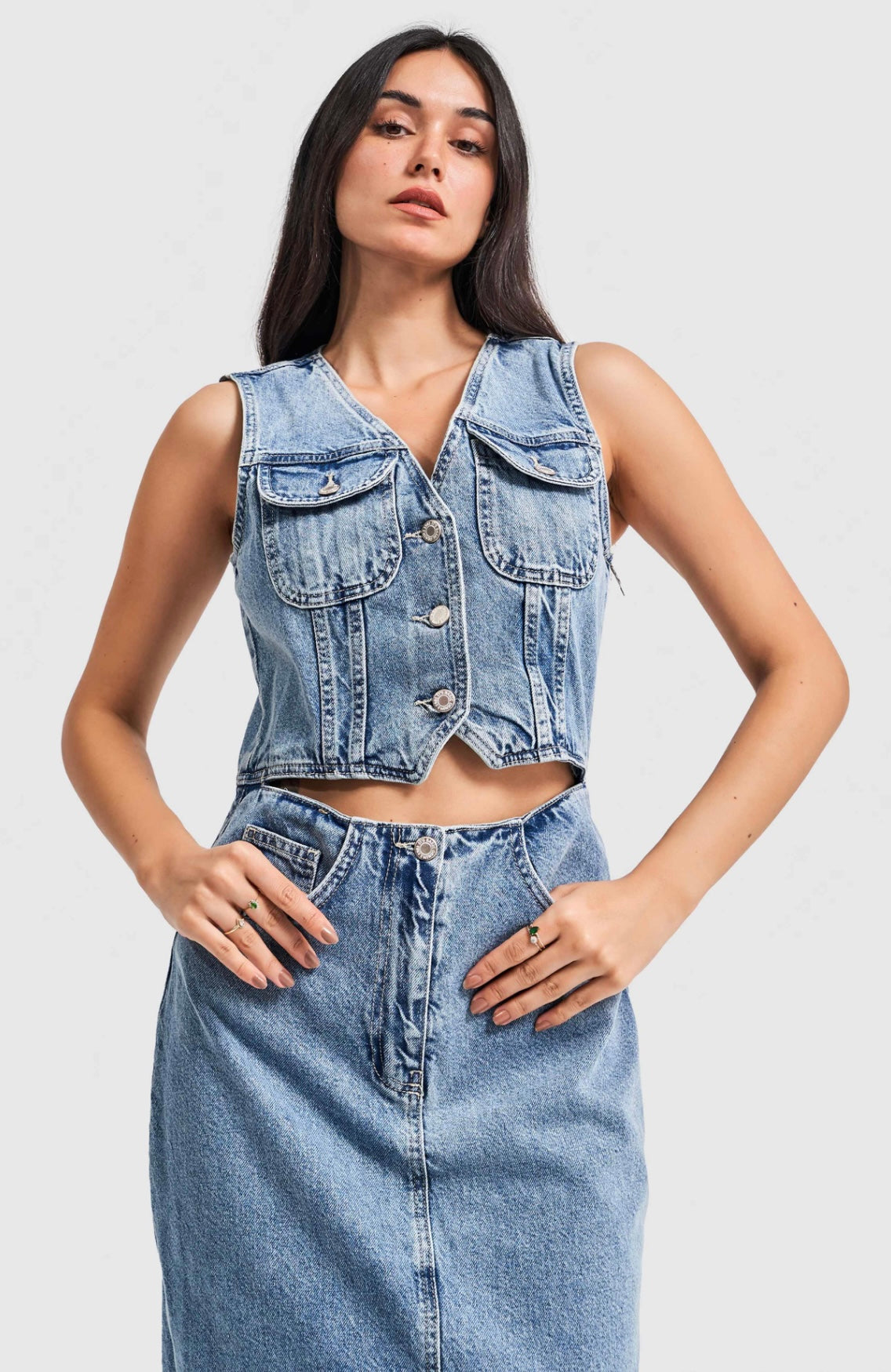 DENIM DRESS WITH CUT-OUT DETAILS