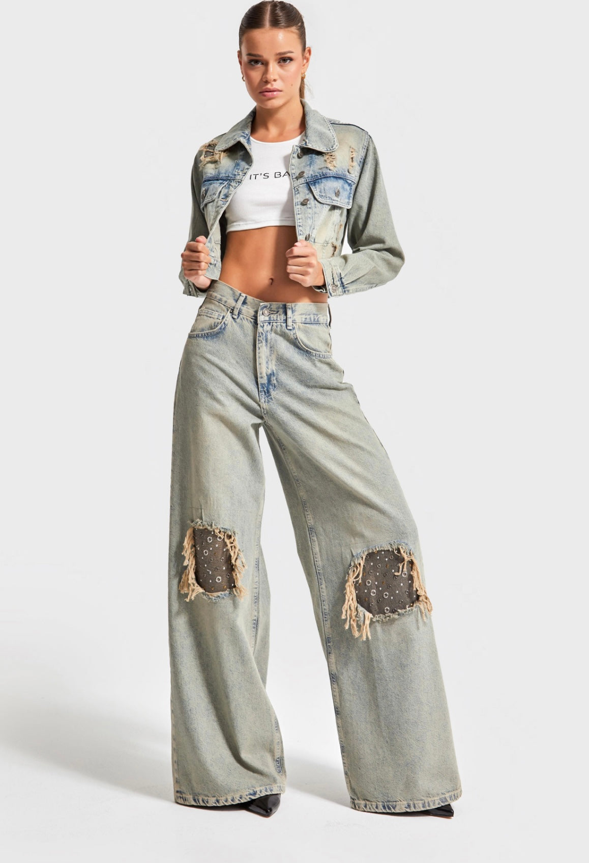 PALAZZO FIT RIPPED JEANS CD9