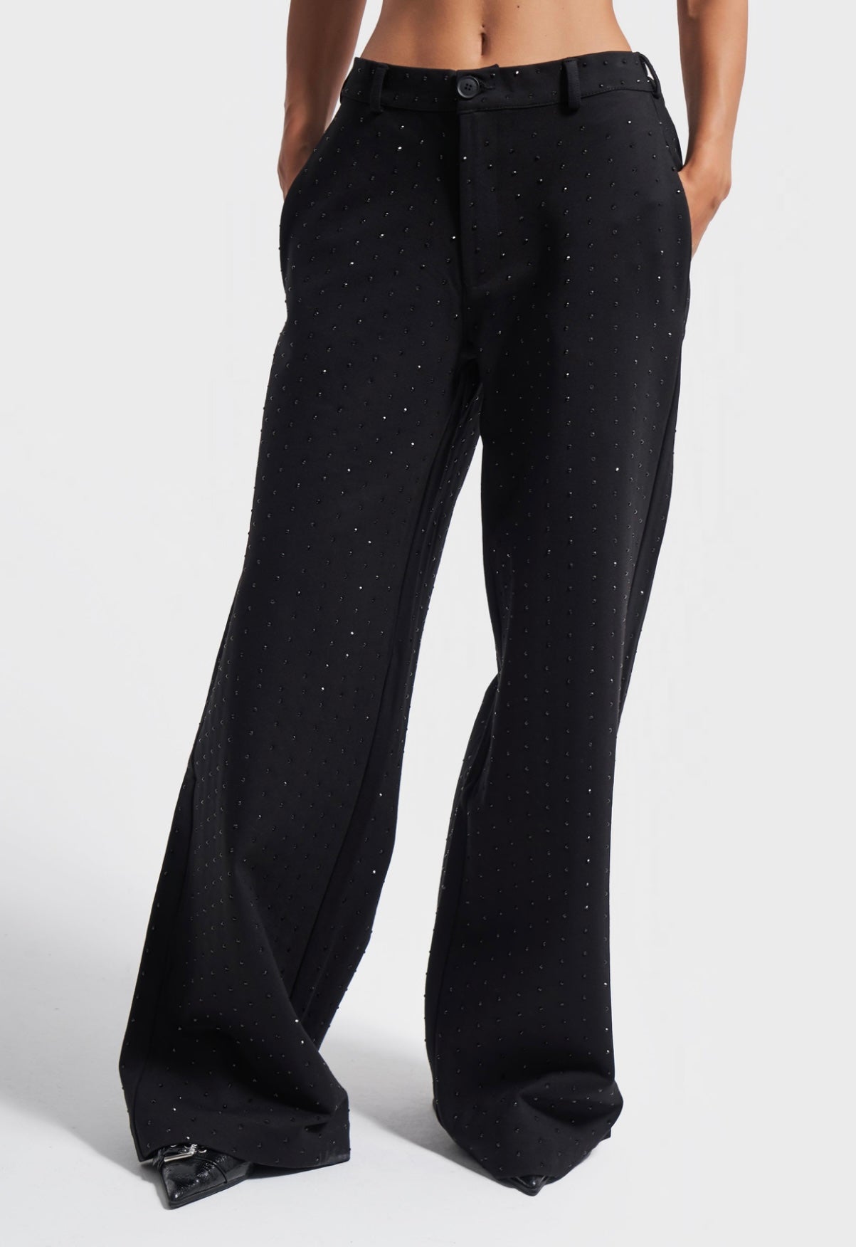 WIDE-LEG HIGH-WAIST TROUSERS WITH RHINESTONES CD12