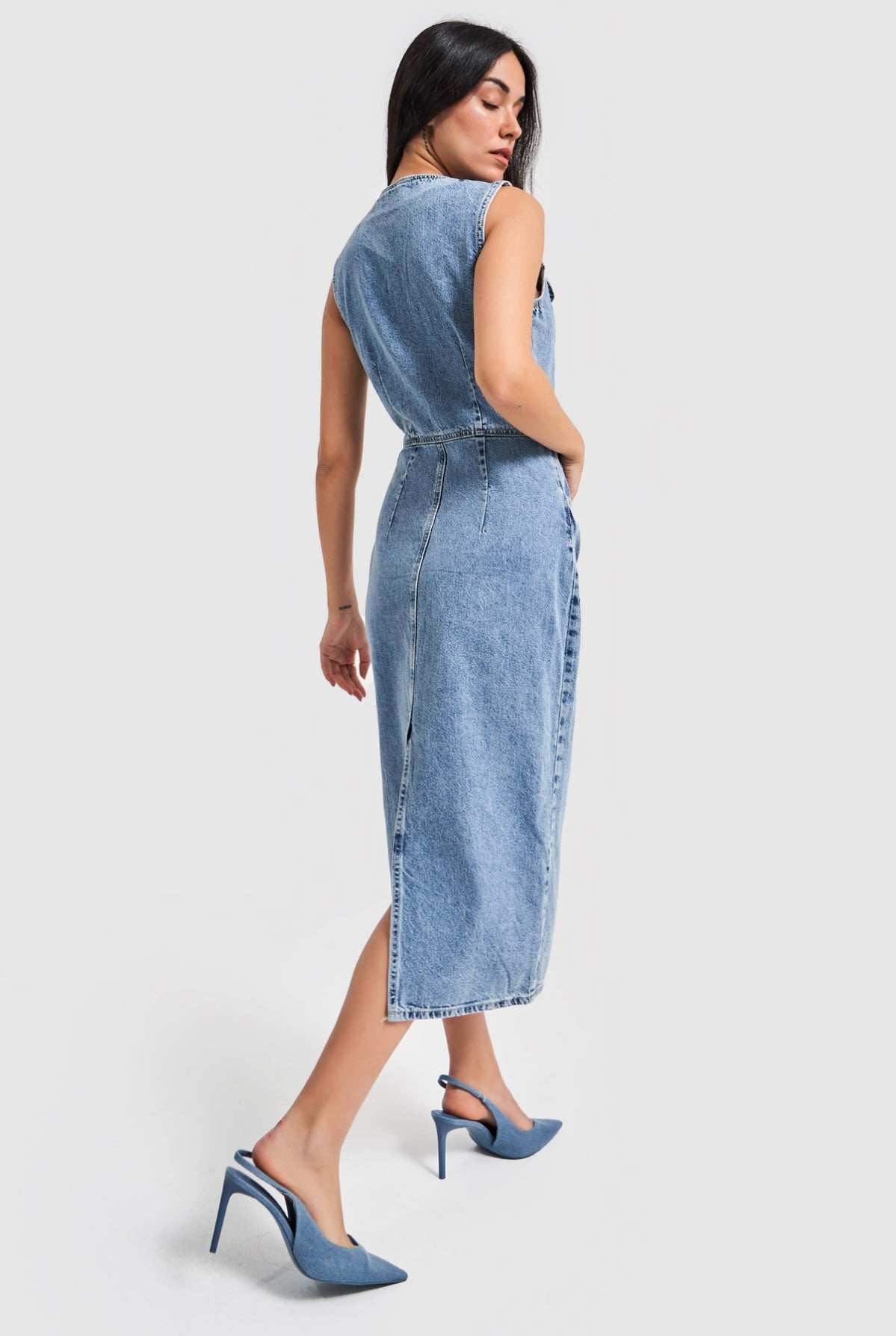 DENIM DRESS WITH CUT-OUT DETAILS