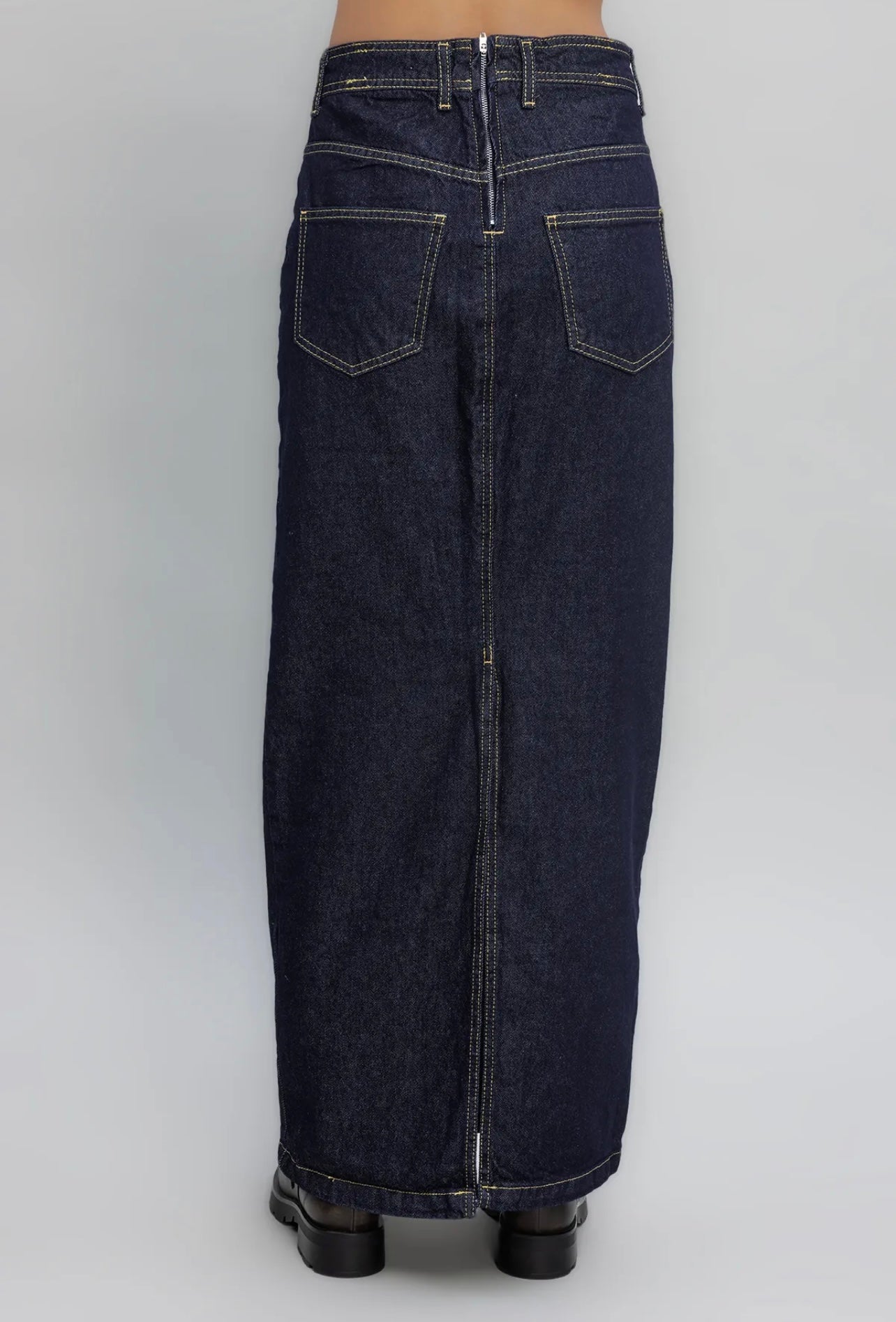 DETAILED STITCHING MAXI DENIM SKIRT