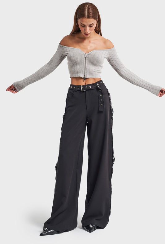 BELT DETAILS PALAZZO FIT TROUSERS