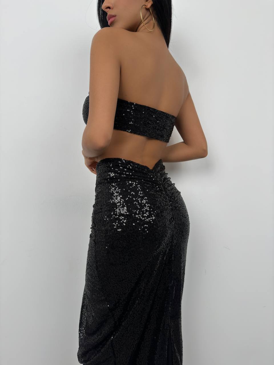 SEQUINED SKIRT WITH STRAPLESS TOP-SET