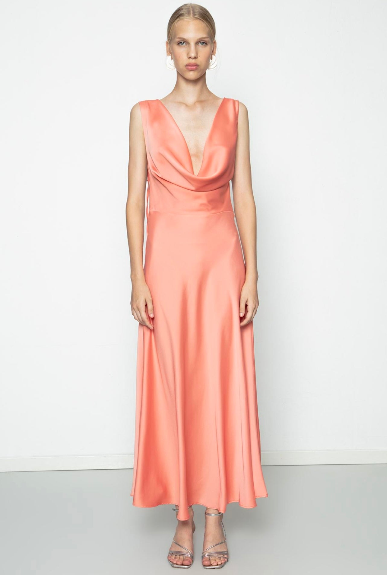 SATIN MIDI DRESS WITH OPEN BACK