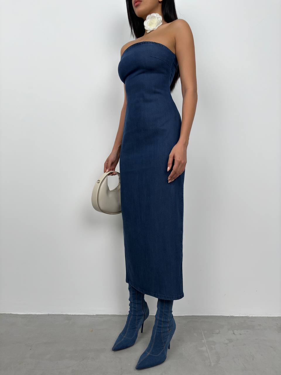 STRAPLESS DENIM DRESS