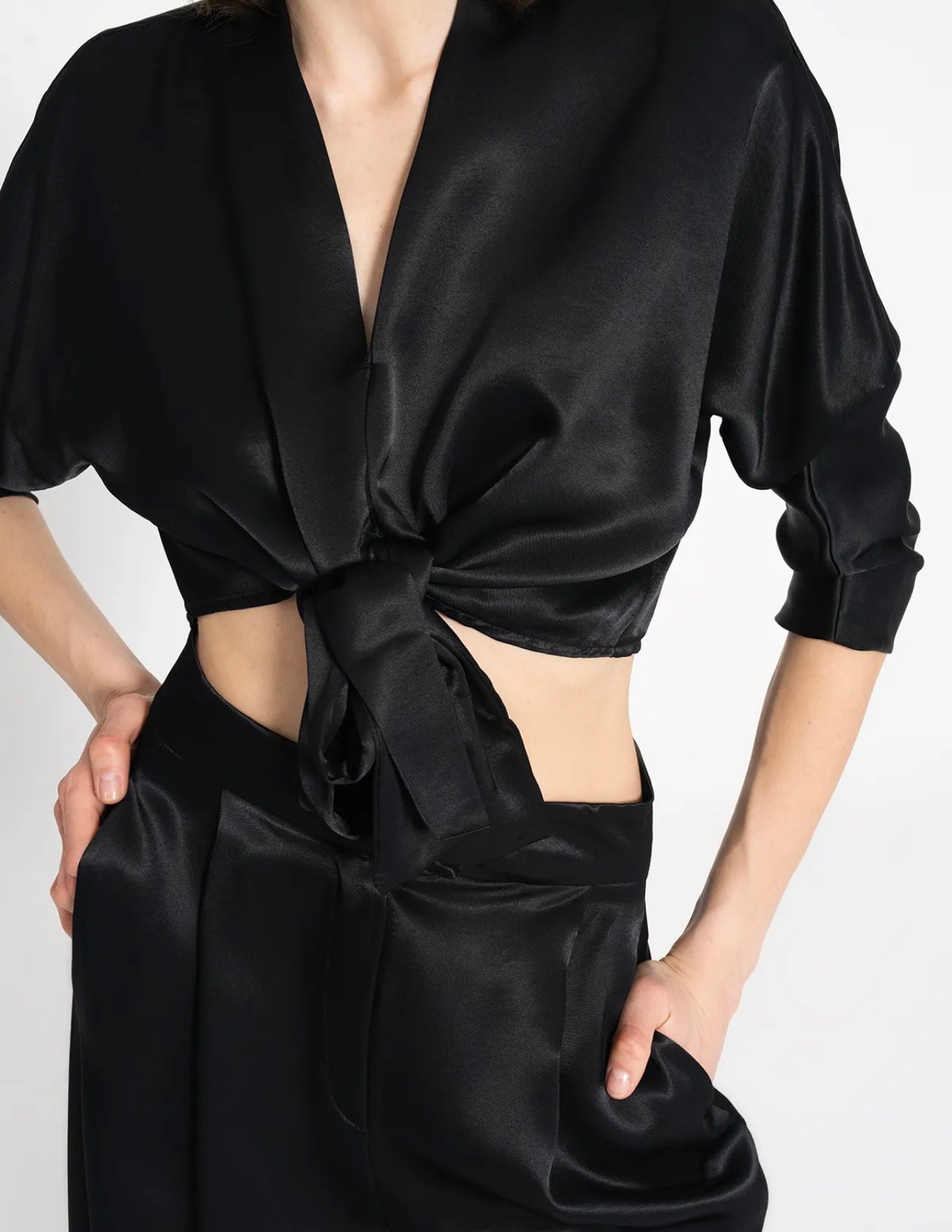 SATIN BLOUSE WITH TIES