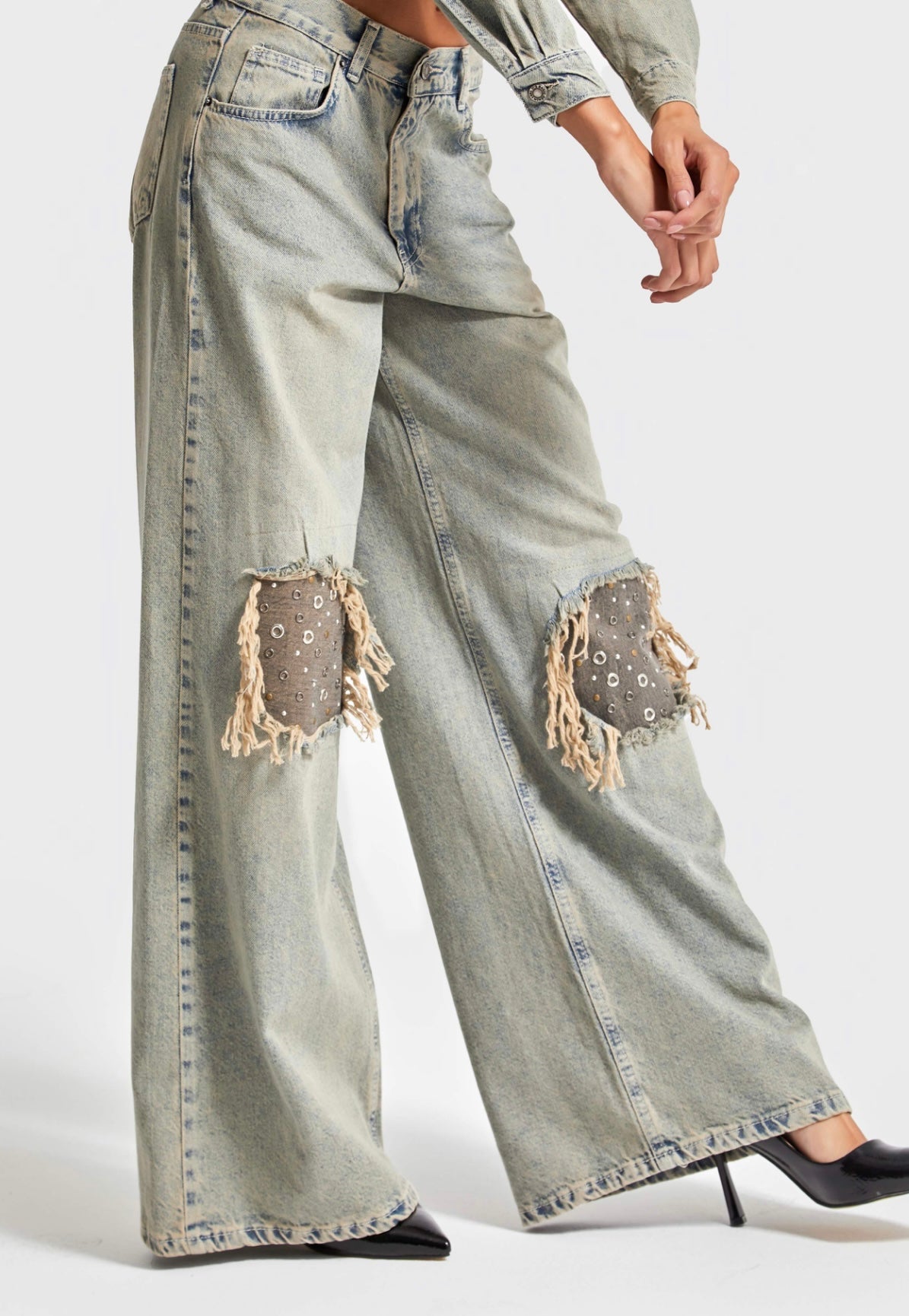 PALAZZO FIT RIPPED JEANS CD9