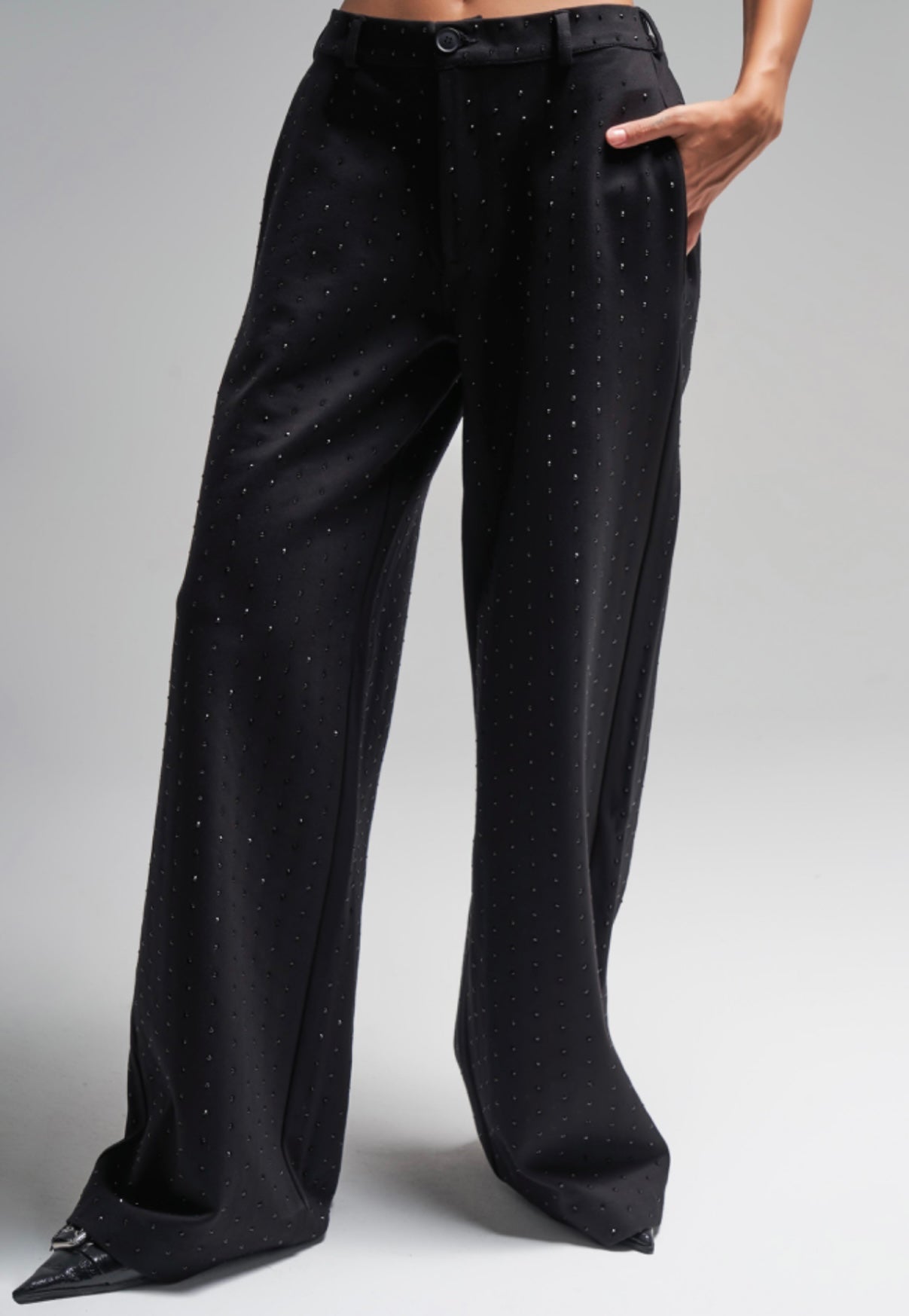 WIDE-LEG HIGH-WAIST TROUSERS WITH RHINESTONES CD12