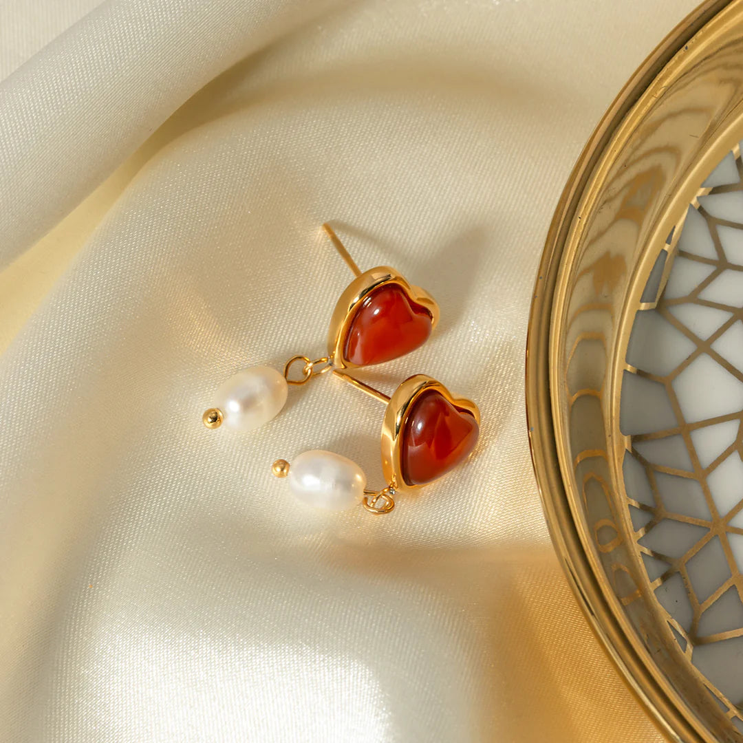 PEARL HEART GOLD EARRINGS