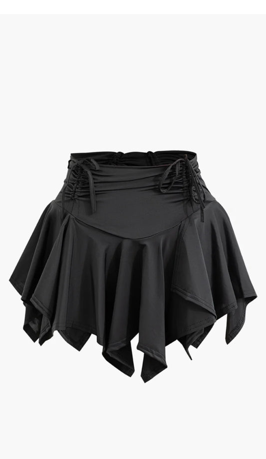 RUCHED DRAWSTRING ASYMMETRIC MINI SKIRT