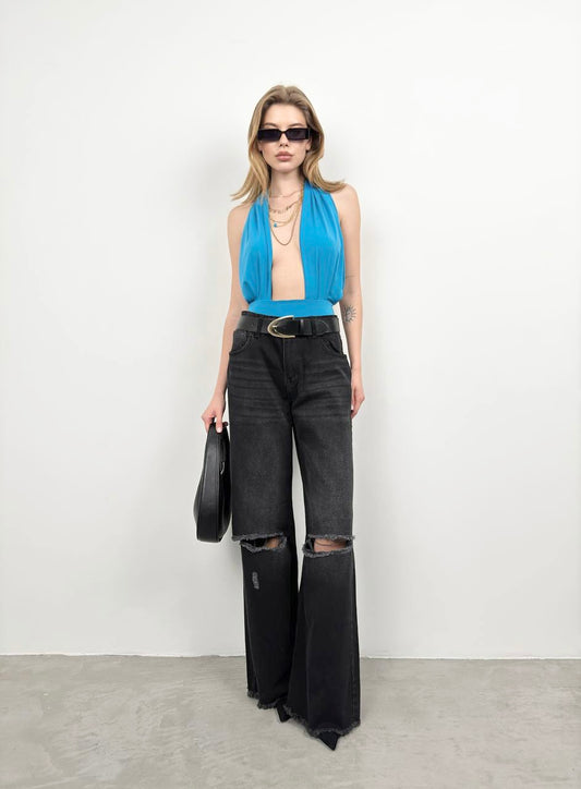 WIDE-LEG HIGH-WAIST RIPPED TFR JEANS CD174