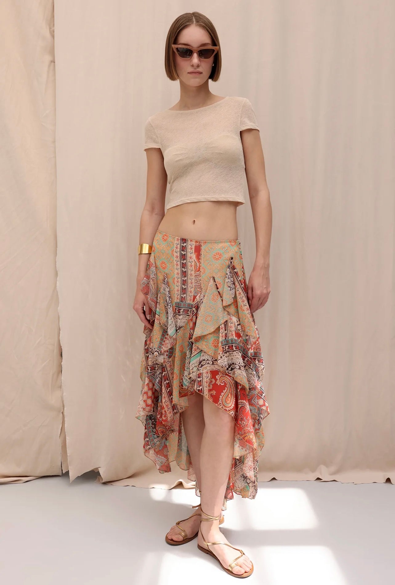 DETAILED ASYMMETRIC CHIFFON SKIRT