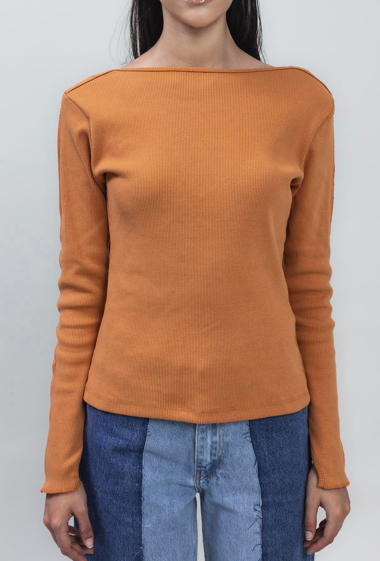 MUSTARD OPEN BACK LONG-SLEEVE TOP