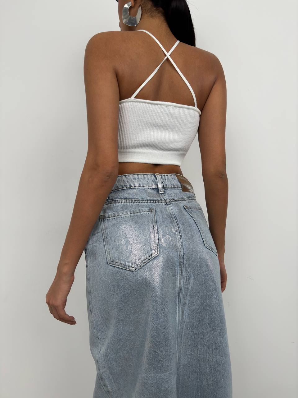 SLIT HIGH-WAIST METALLIC SKIRT