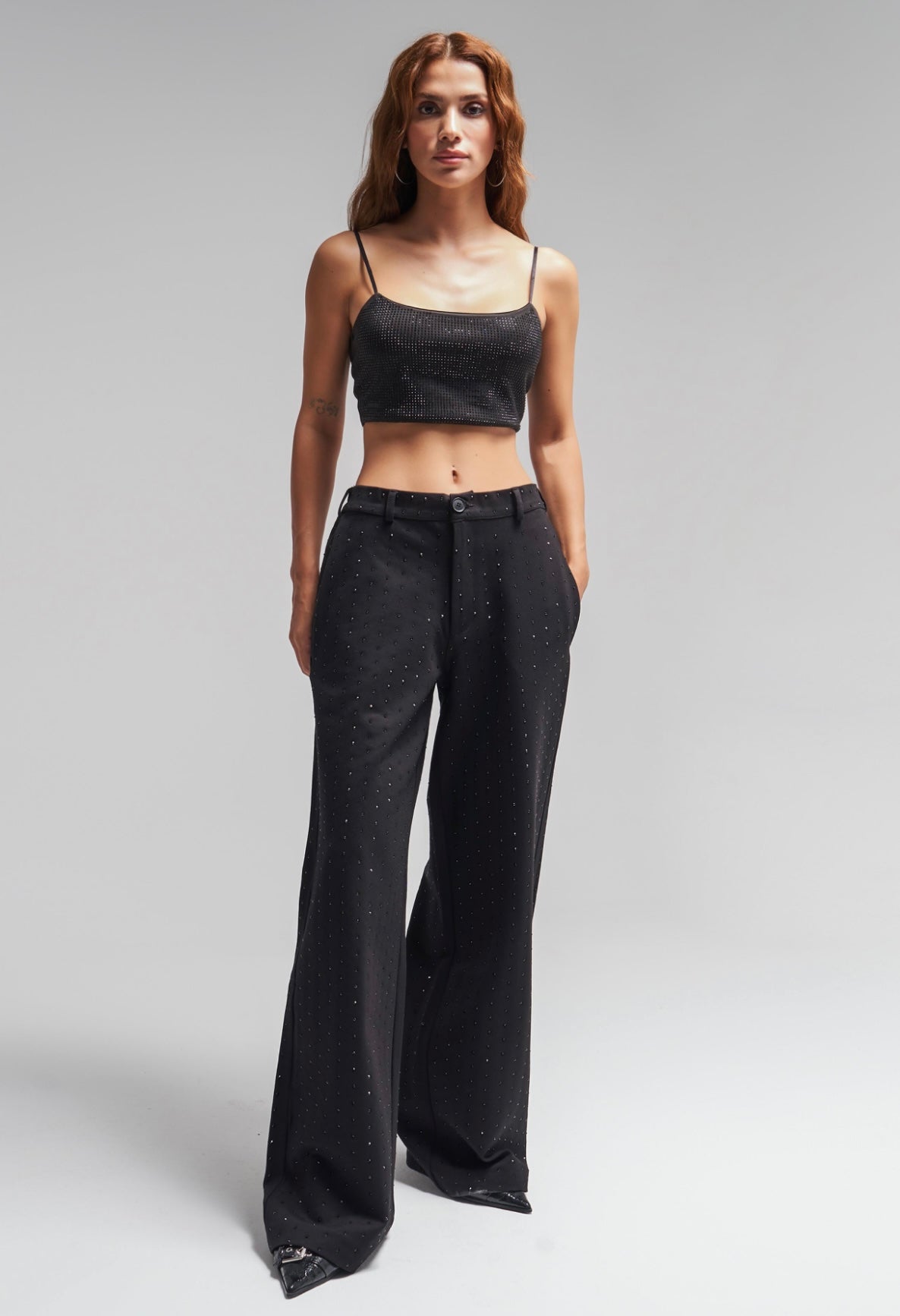 WIDE-LEG HIGH-WAIST TROUSERS WITH RHINESTONES CD12