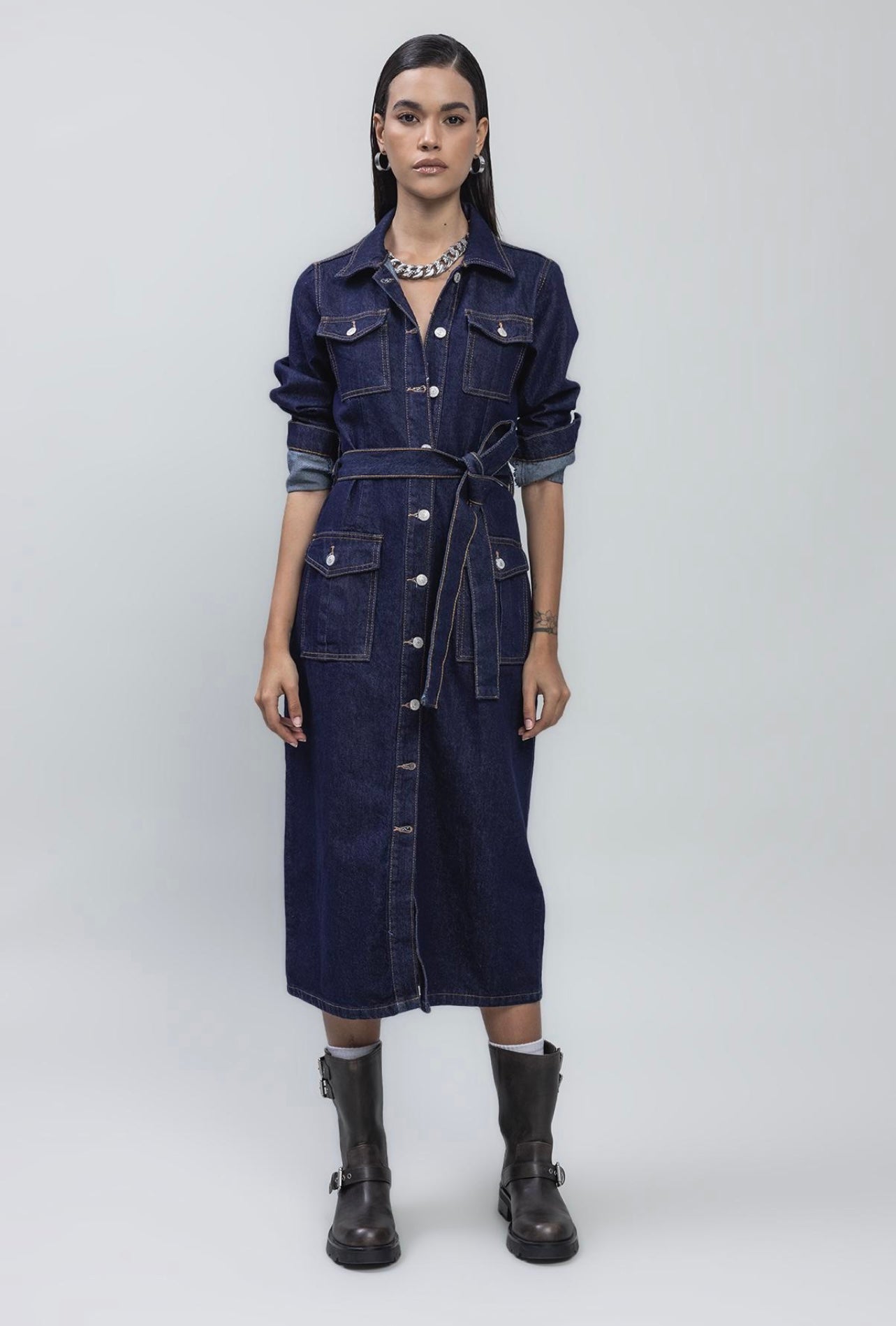 DENIM MIDI DRESS