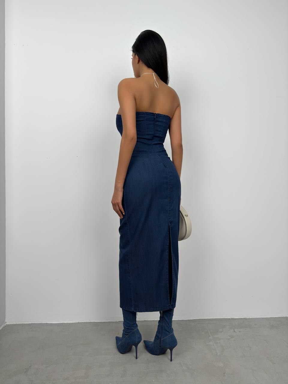 STRAPLESS DENIM DRESS