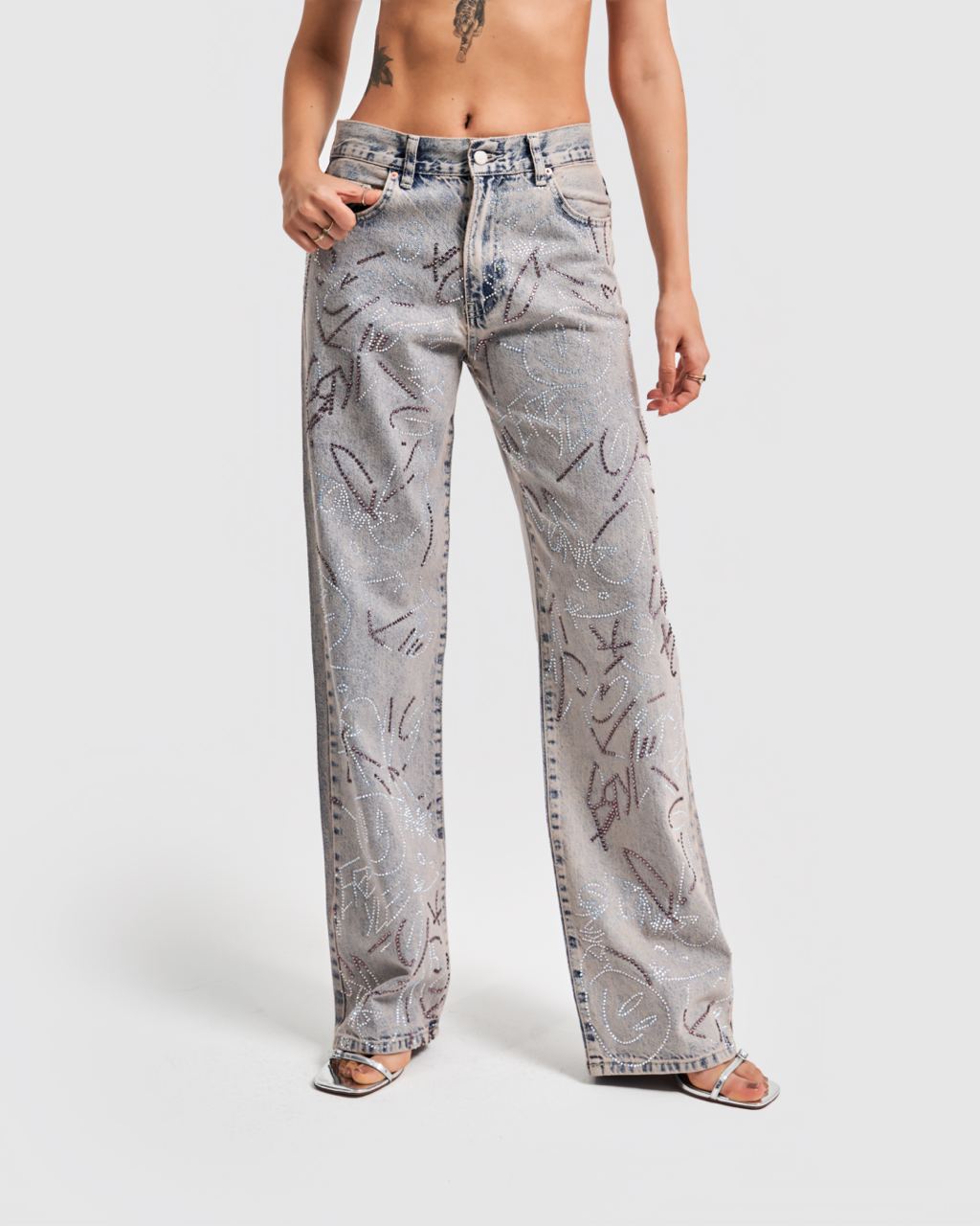 STRAIGHT-LEG RHINESTONES JEANS CD100