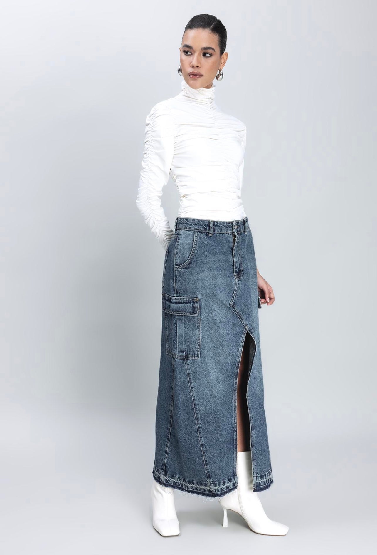 CARGO DENIM SKIRT