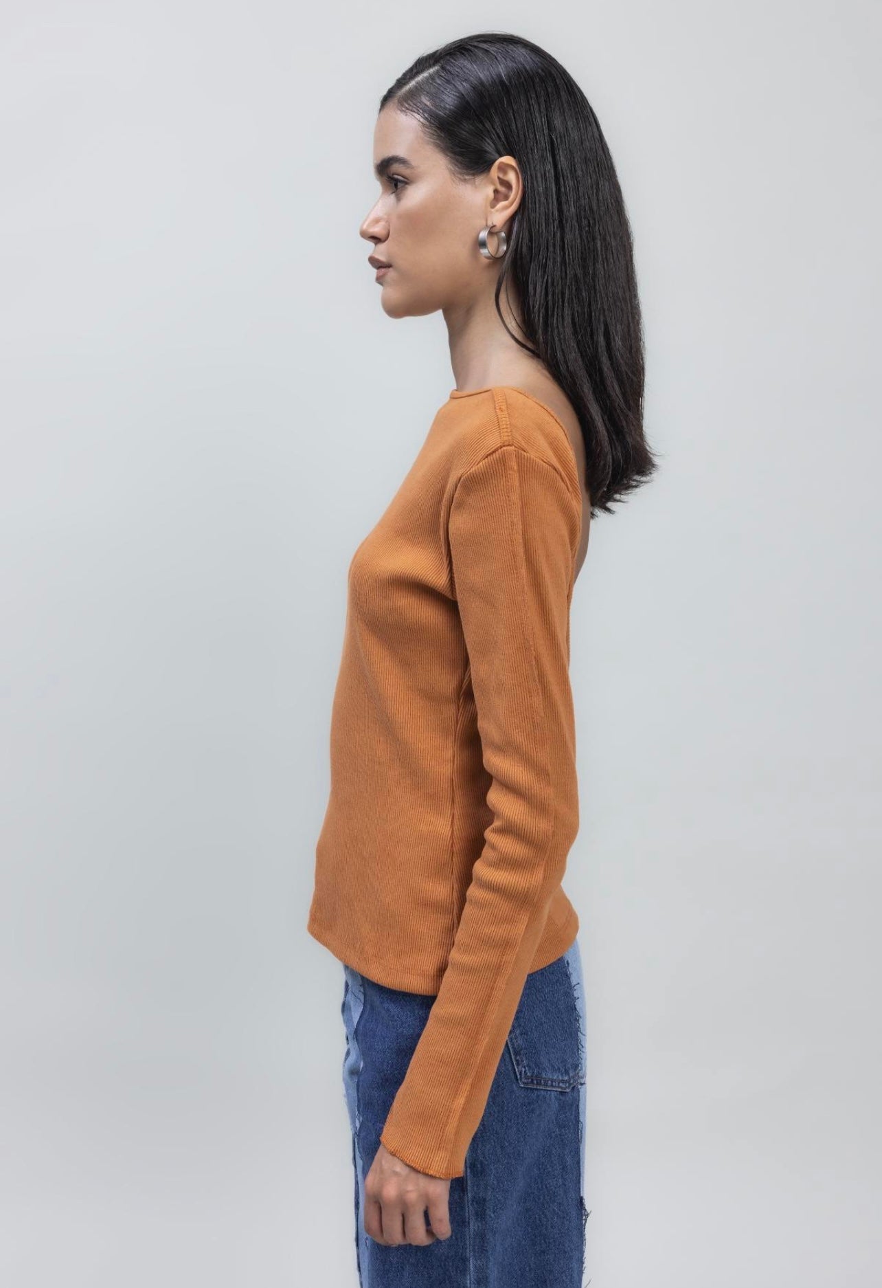 MUSTARD OPEN BACK LONG-SLEEVE TOP