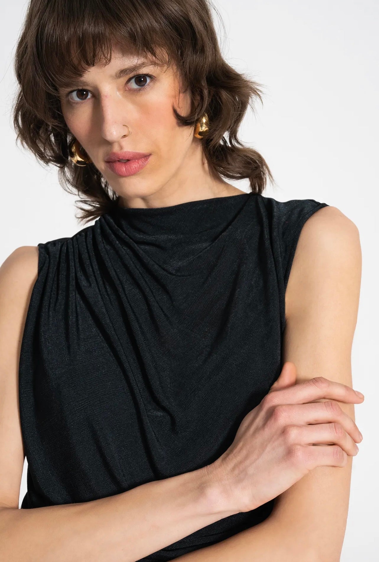 DRAPED SLEEVELESS BLOUSE