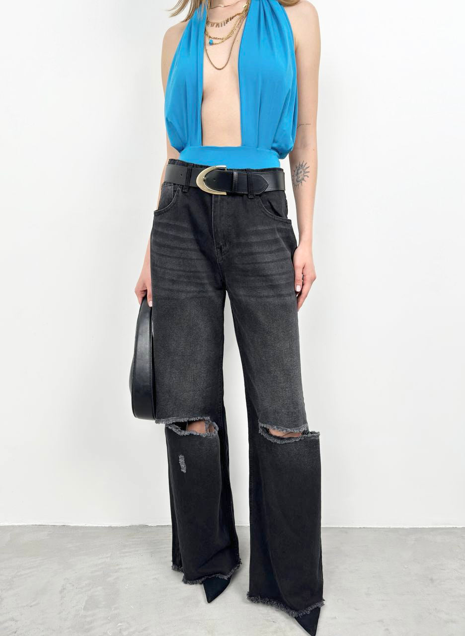 WIDE-LEG HIGH-WAIST RIPPED TFR JEANS CD174