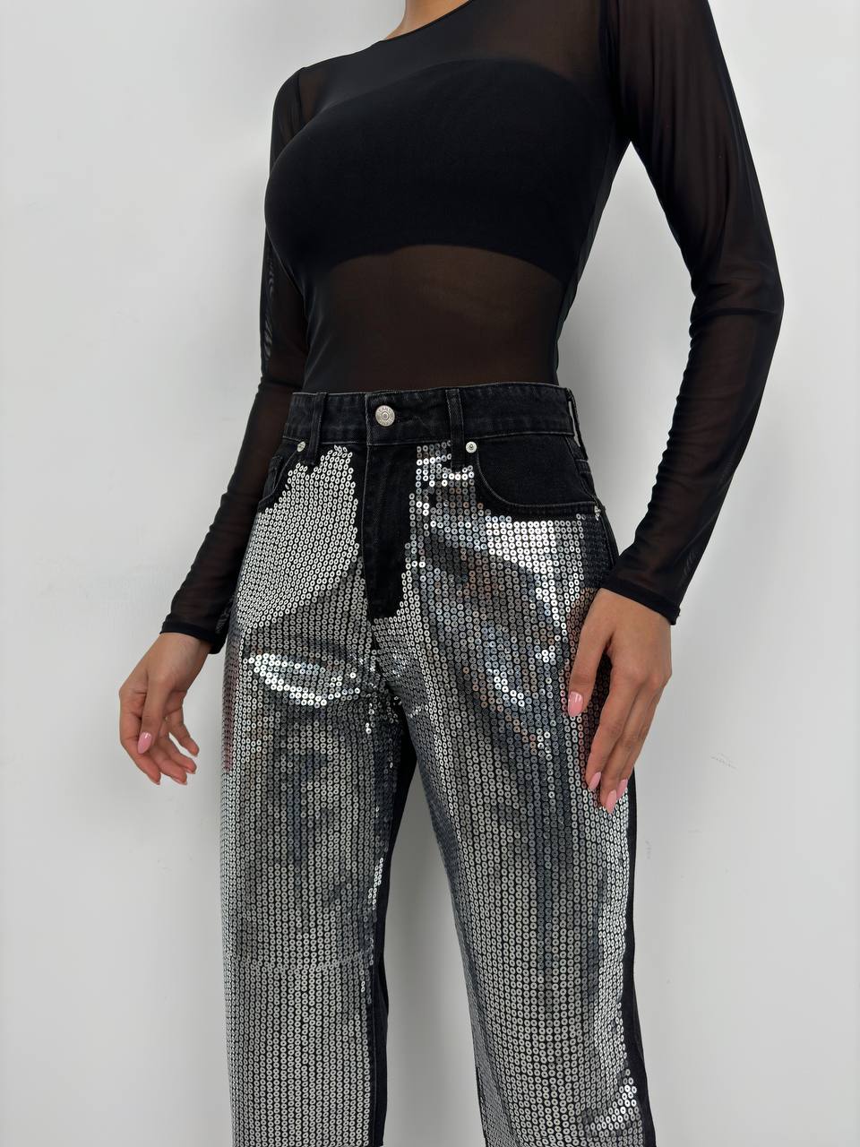 SEQUINS STRAIGHT JEANS CD174