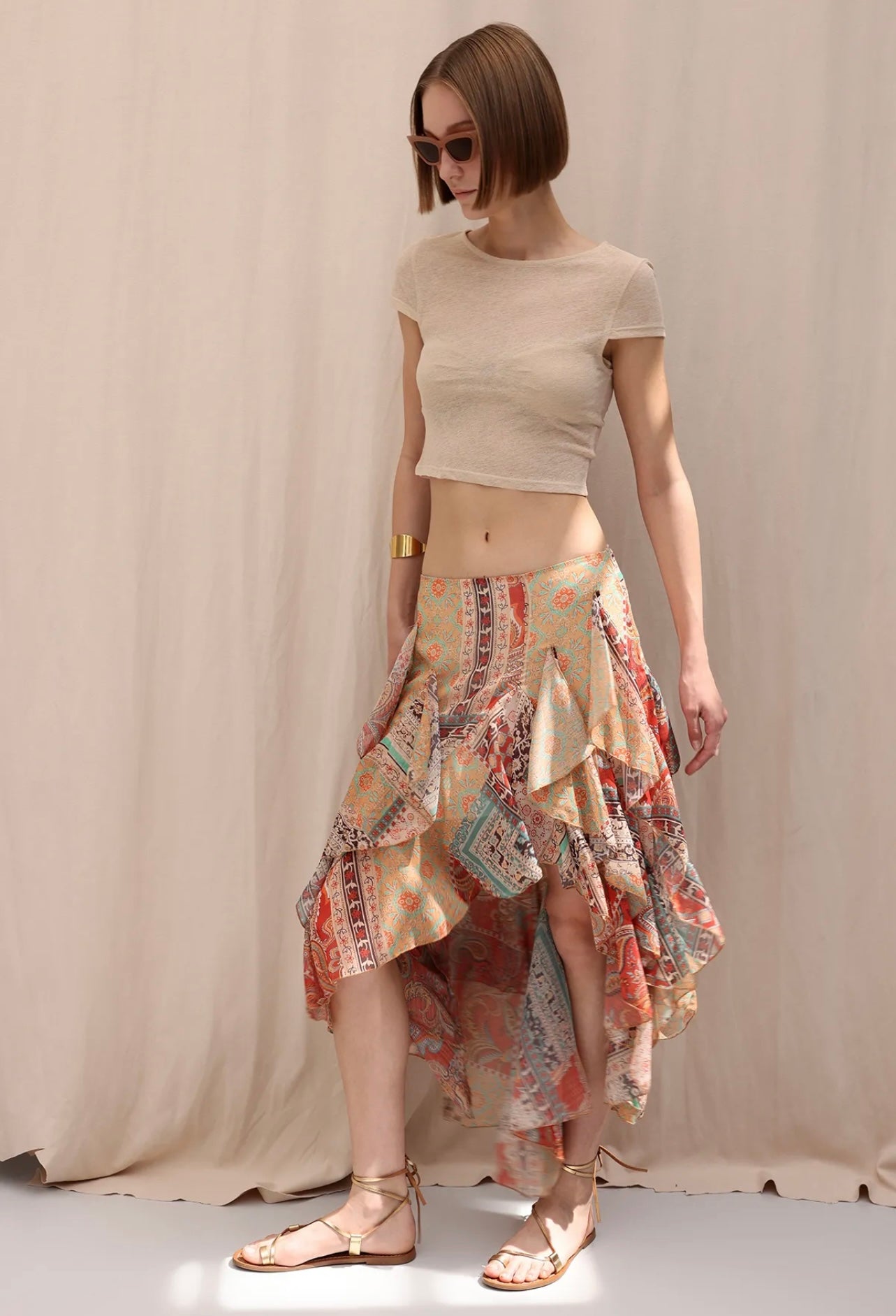 DETAILED ASYMMETRIC CHIFFON SKIRT