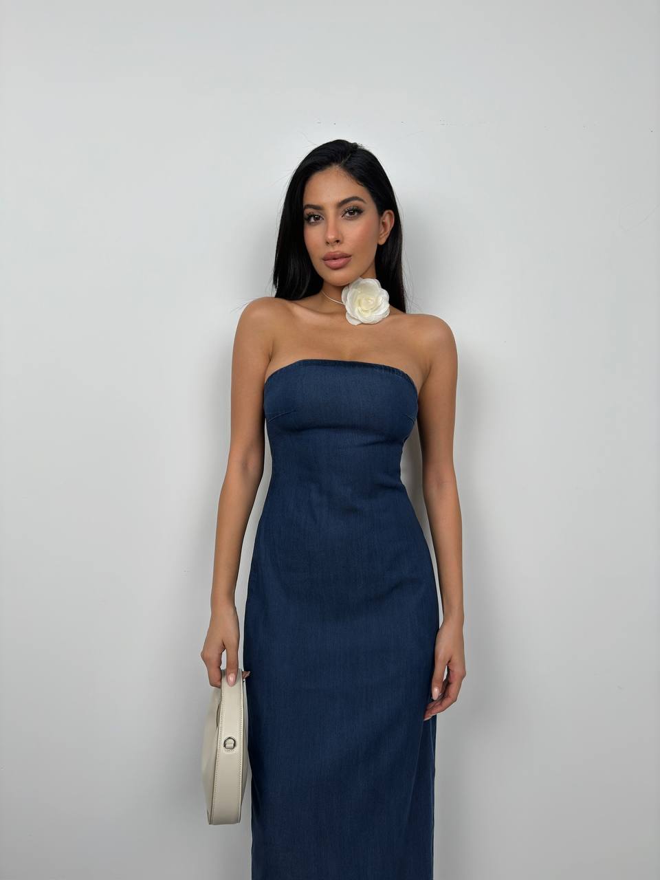 STRAPLESS DENIM DRESS