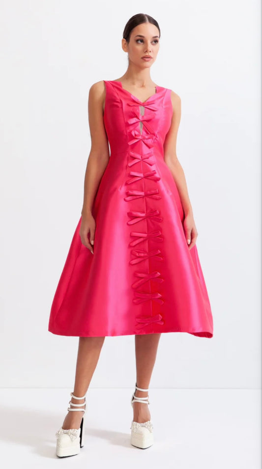 BOW DETAIL HOURGLASS MIDI DRESS