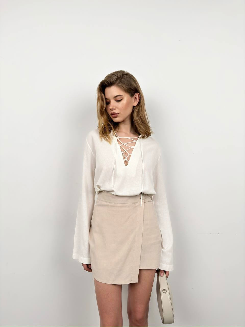 LINEN LACE-UP LONG-SLEEVES SHIRT