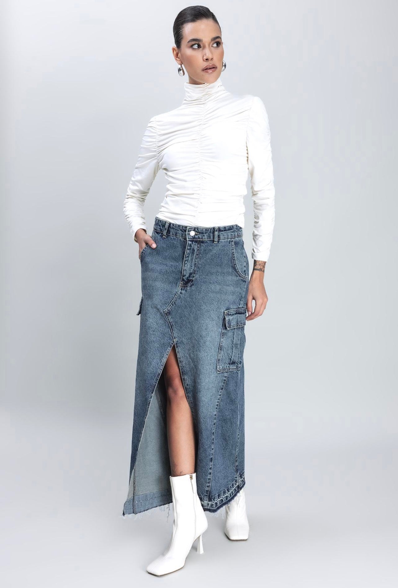 CARGO DENIM SKIRT