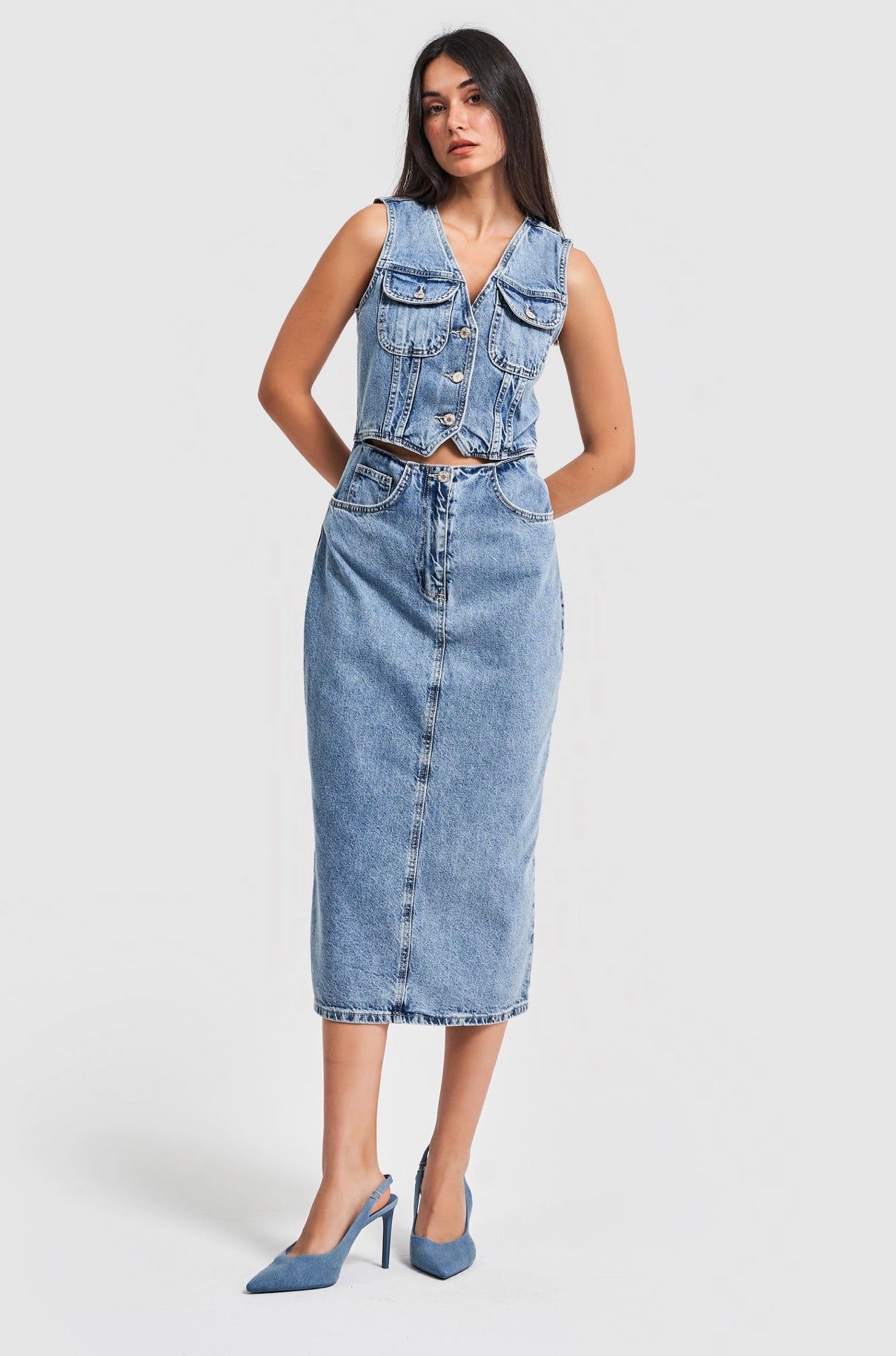 DENIM DRESS WITH CUT-OUT DETAILS