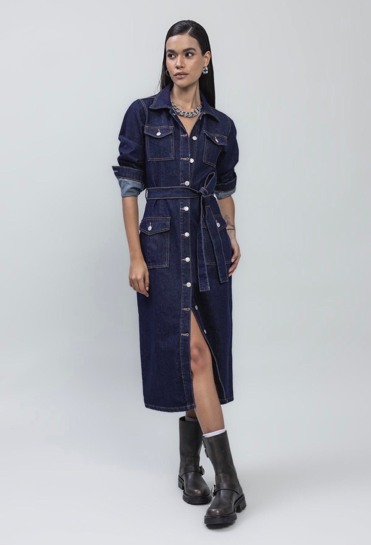 DENIM MIDI DRESS