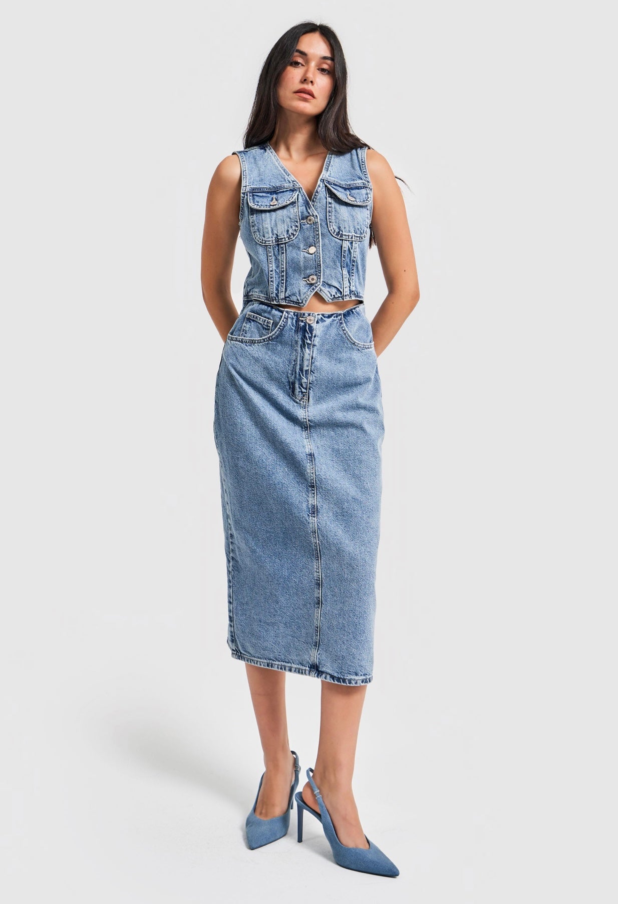 DENIM DRESS WITH CUT-OUT DETAILS