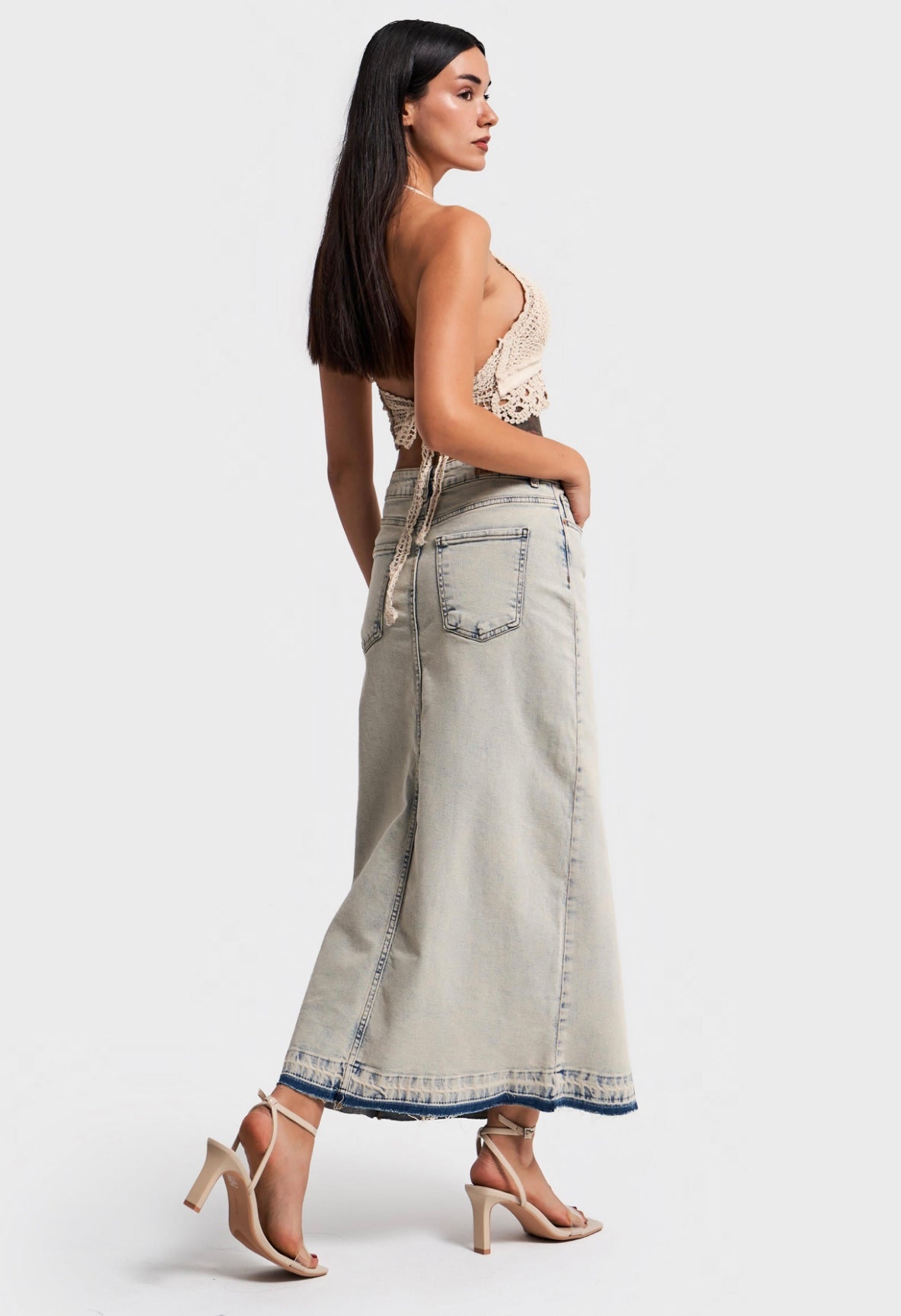 DENIM MAXI SKIRT WITH SLIT