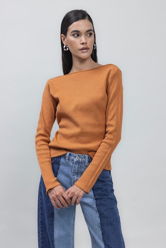 MUSTARD OPEN BACK LONG-SLEEVE TOP