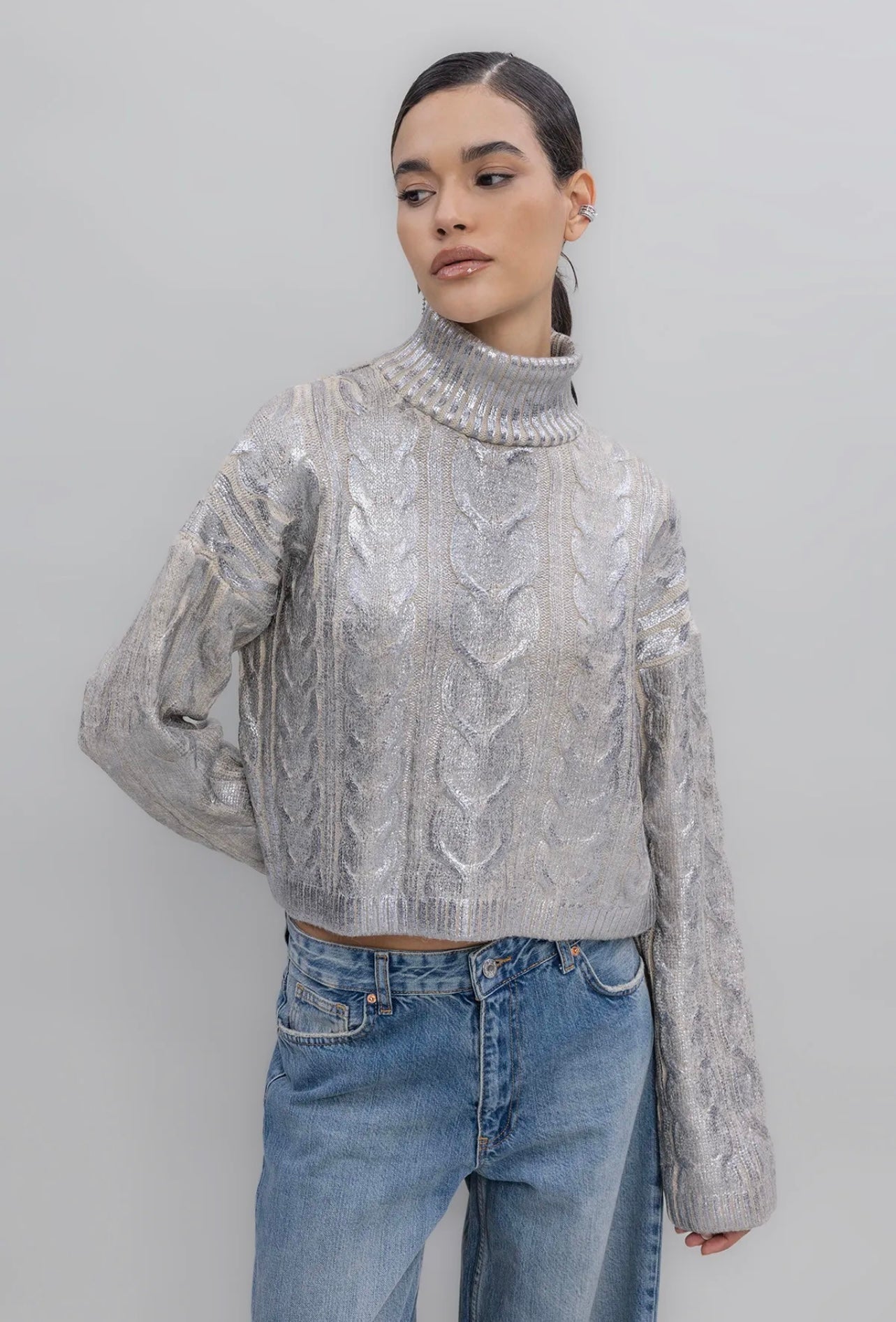 METALLIC TURTLENECK SWEAT SHIRT