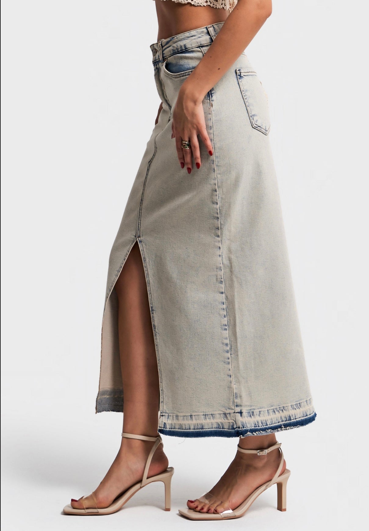 DENIM MAXI SKIRT WITH SLIT