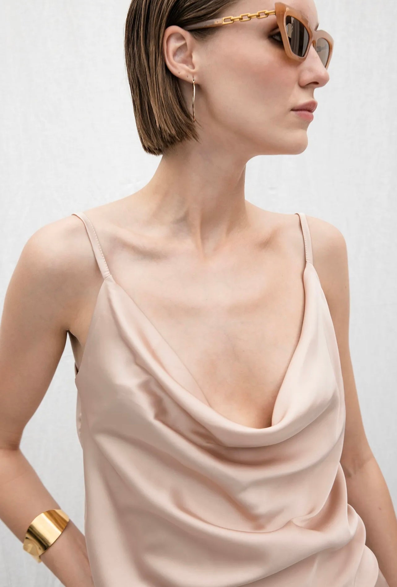 RUCHED COWL-NECK TOP